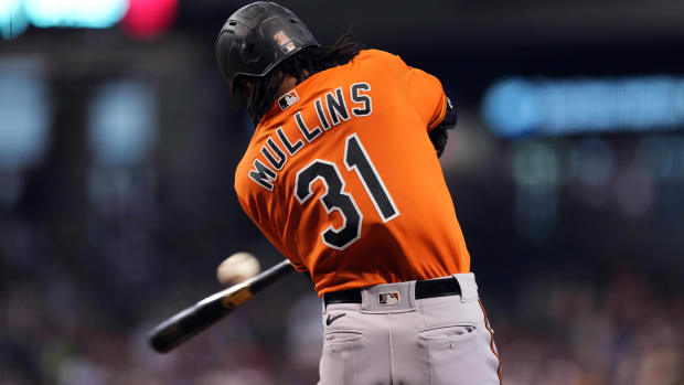 Sep 2, 2023; Phoenix, Arizona, USA; Baltimore Orioles center fielder Cedric Mullins (31) hits a three run home run against the Arizona Diamondbacks during the fourth inning at Chase Field. Mandatory Credit: Joe Camporeale-USA TODAY Sports
